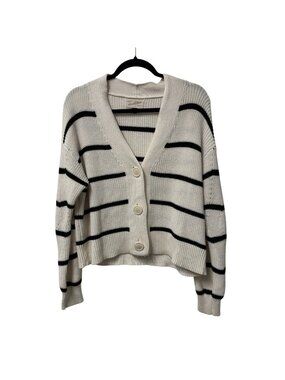 UNIVERSAL THREAD KNIT CARDIGAN BLACK WHITE STRIPED SIZE S CLASSIC COTTON CAPSULE
